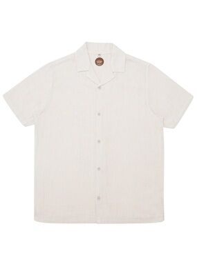 Common People Clothing linen polka dot button up short sleeve shirt Cream Size L